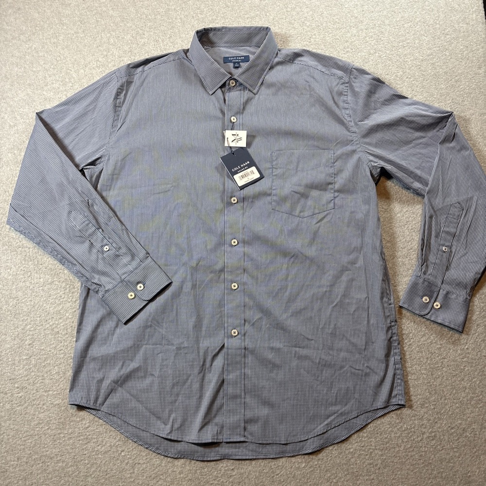Cole Haan Men's Long Sleeve Button Up Sz XL Blue Micro Square Pacific Coast NEW
